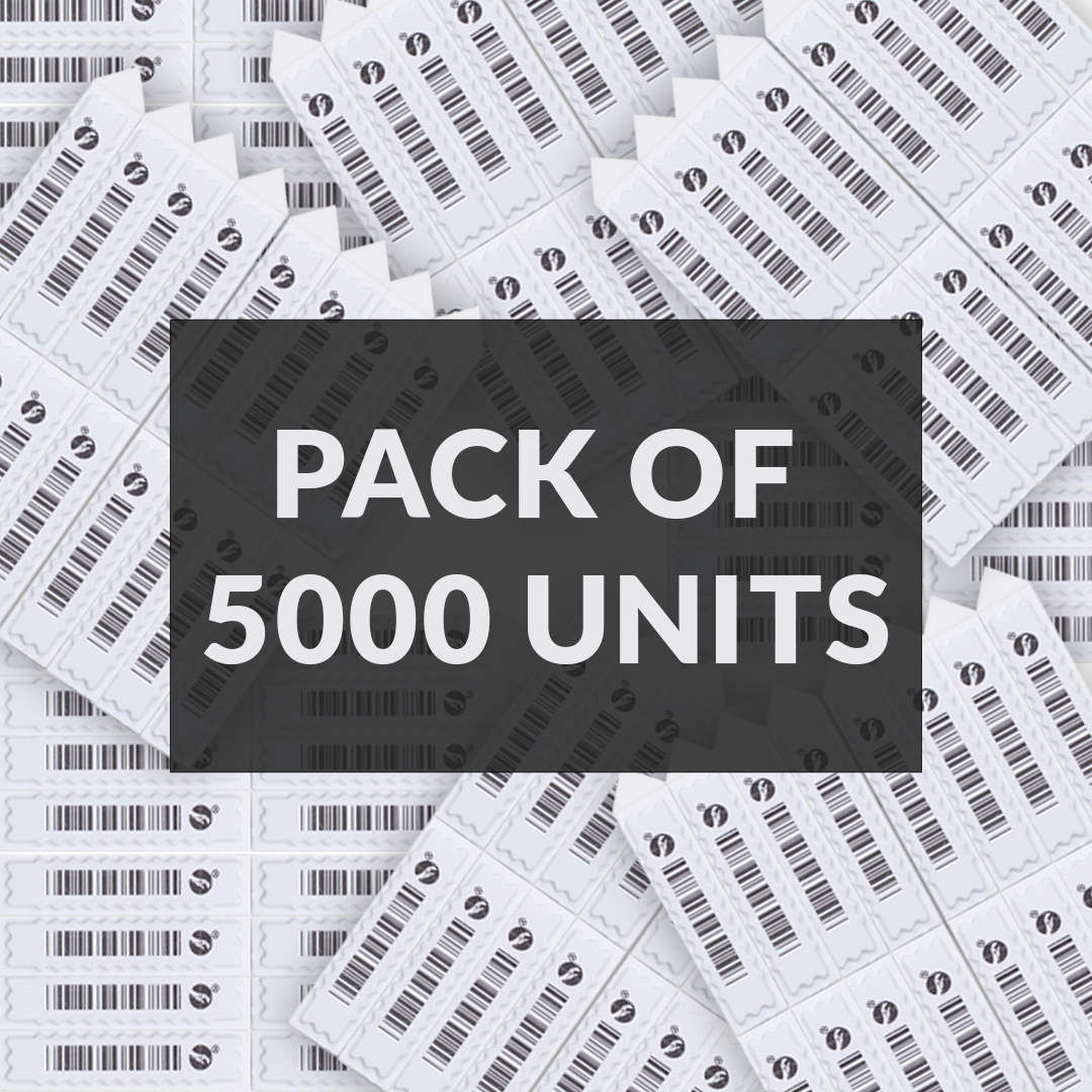Pack of 5000 Sensormatic APX insertable labels shown in bulk background for retail product protection and electronic article surveillance.