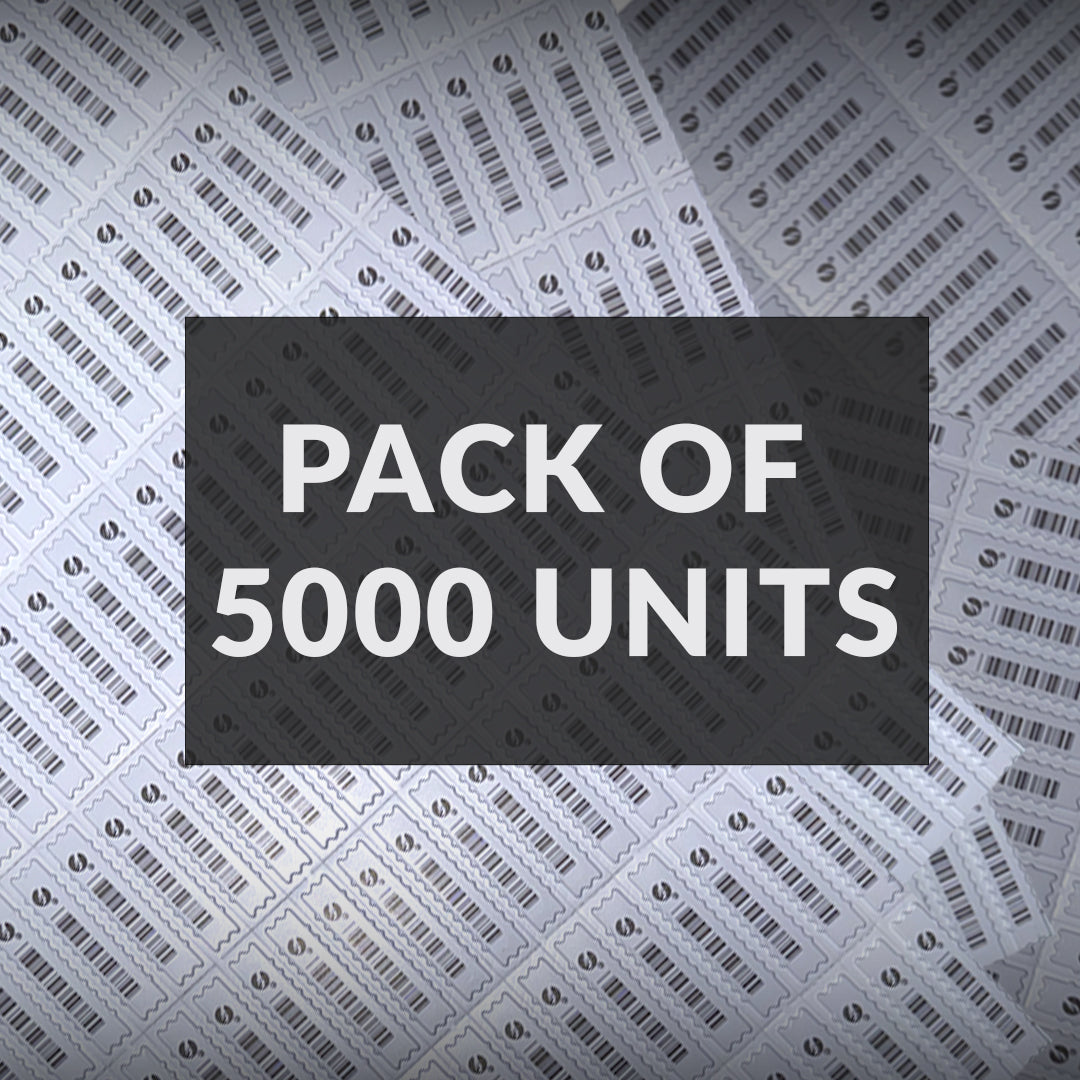 AP Barcode Security Label – Pack of 5,000 units. Bulk pack offering reliable barcode-based anti-theft labels for retail use, providing effective loss prevention and security across various product categories.