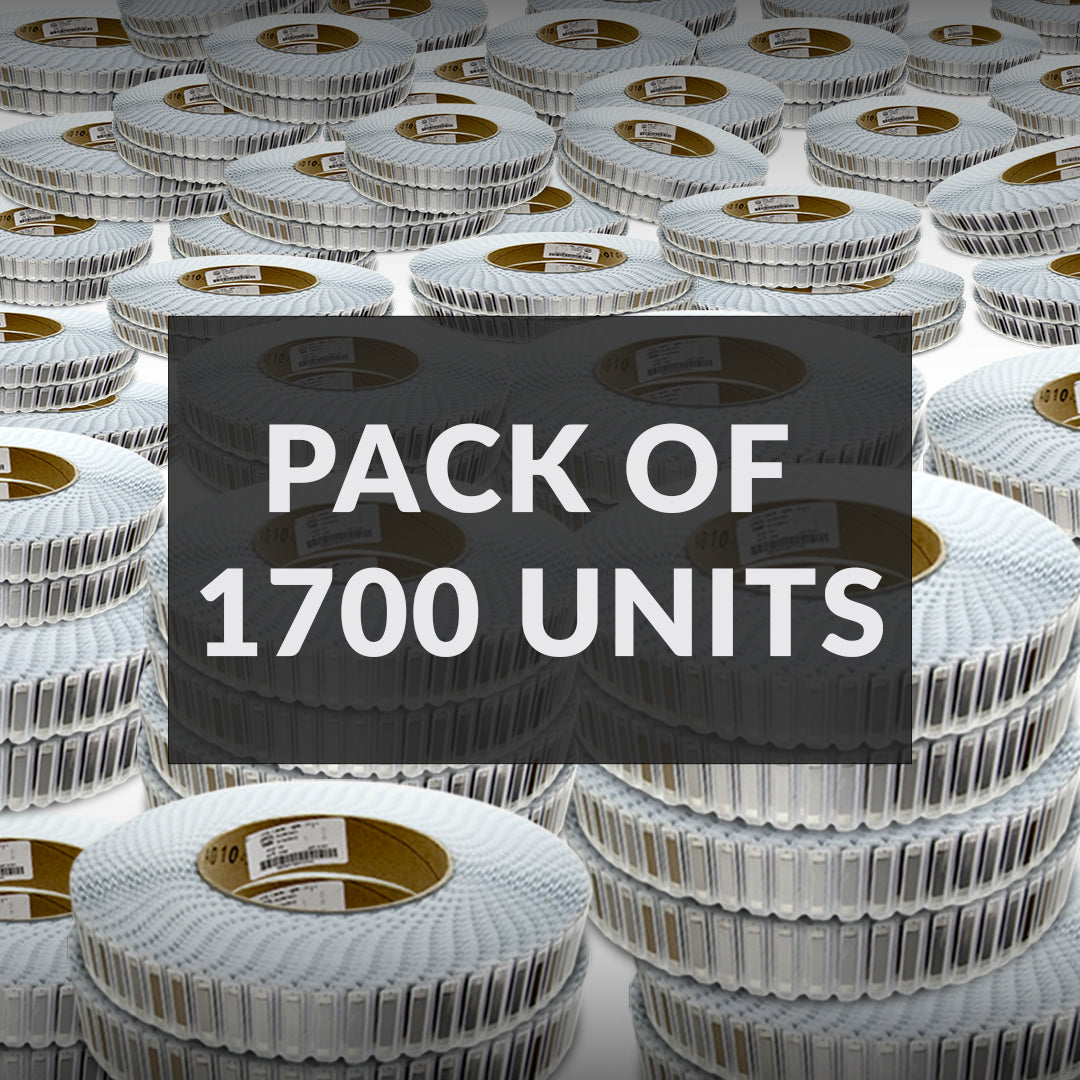 APX Roll Label by Sensormatic with multiple label rolls in the background, indicating a pack of 1,700 units.