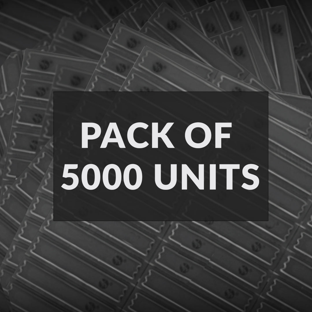 AP Black Security Label – Pack of 5,000 units. Bulk packaging offering durable and effective anti-theft labels for retail use. Perfect for securing a wide range of products with reliable performance and easy application.