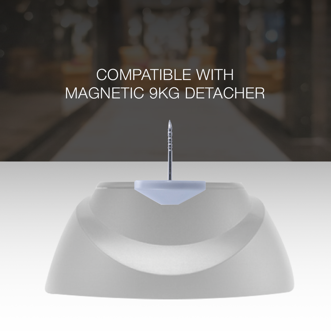 Supertag Gray Tack shown to be compatible with the Magnetic 9kg Detacher. Ensures secure and efficient removal of the tack while maintaining reliable anti-theft protection in retail settings.