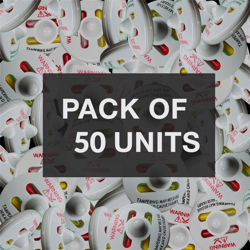 Saucer Ink Security Tag – Pack of 50 units for bulk anti-theft protection in retail stores.