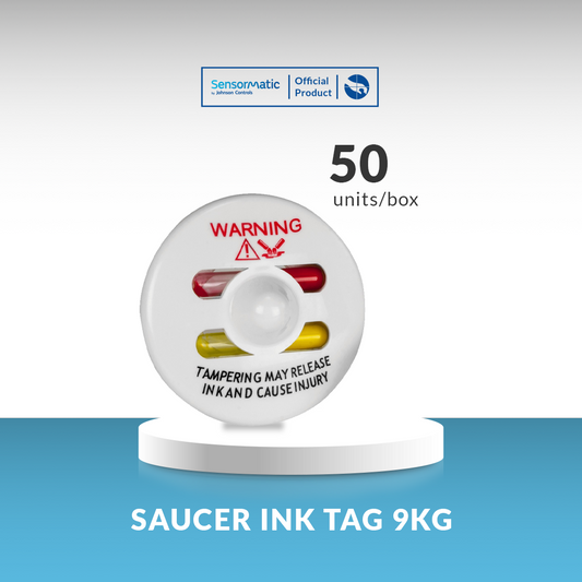 Saucer Ink Security Tag – Pack of 50 units per box for anti-theft protection in retail stores.
