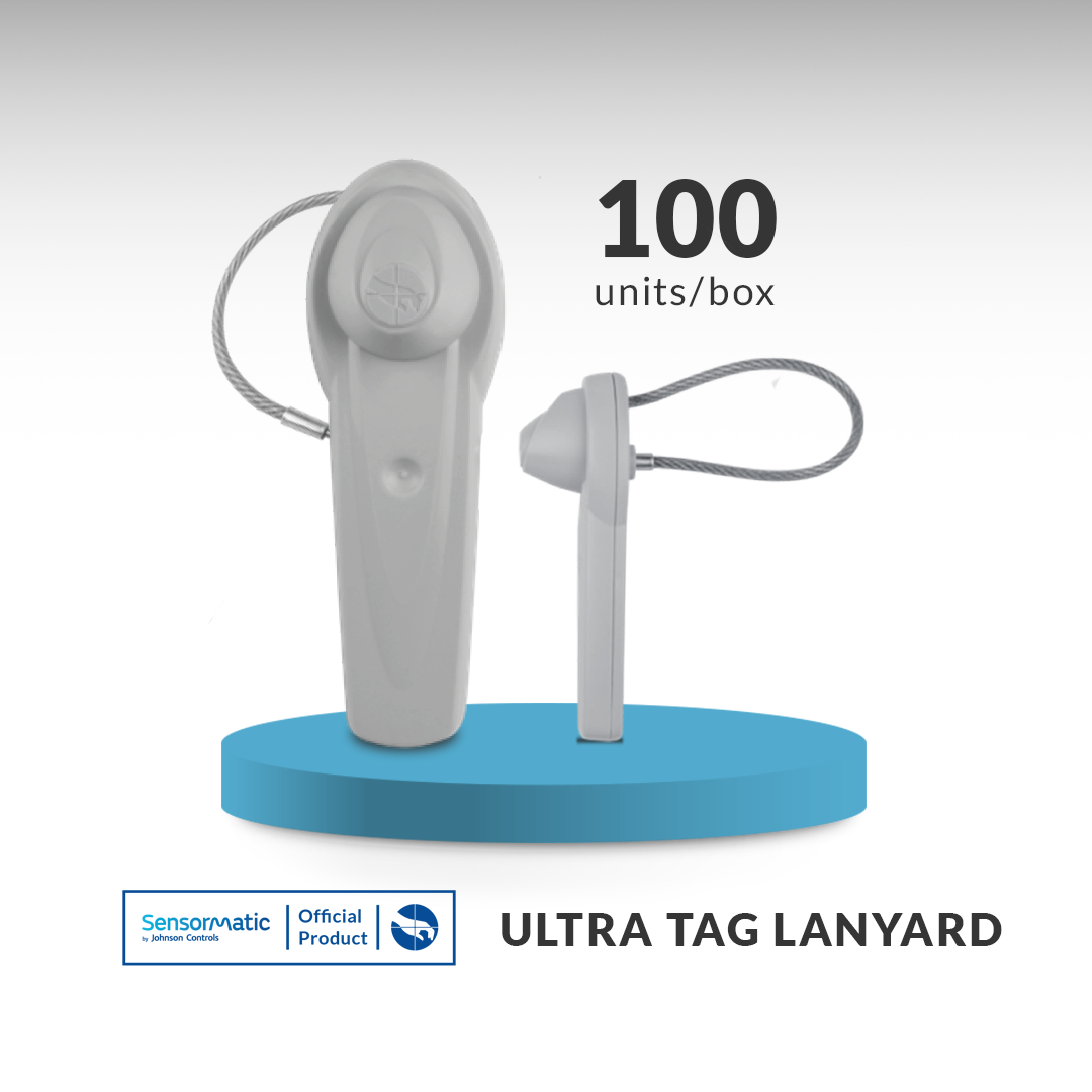 Ultra Tag Lanyard – 100 units per box. High-security anti-theft tag with an integrated lanyard for protecting hard-to-tag merchandise. Ideal for retail loss prevention with reliable and durable design.