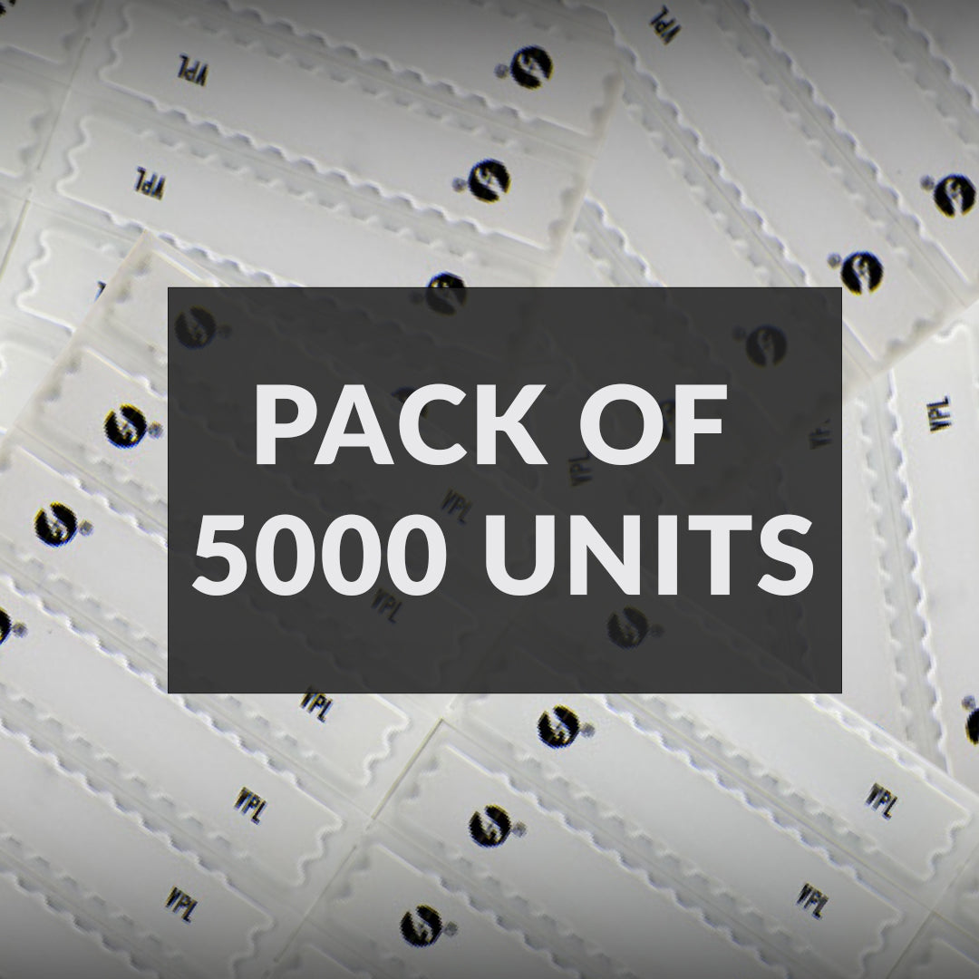 VPL White Sheet Security Labels – Pack of 5000 units for bulk security and anti-theft protection.