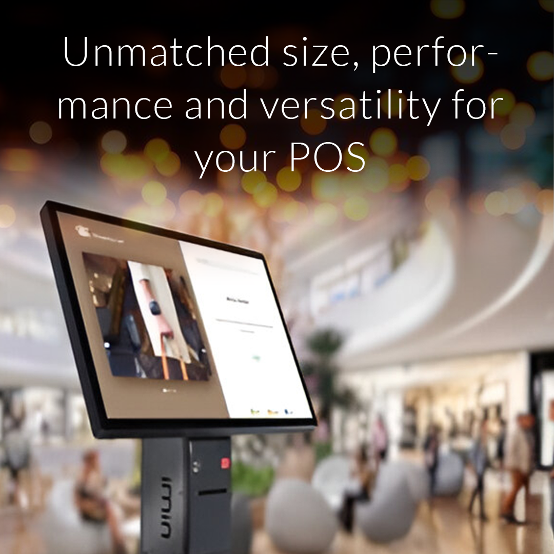 IMin Crane 1 27-inch POS terminal in a retail environment, offering unmatched performance and versatility for seamless order management, payment processing, and customer interactions.