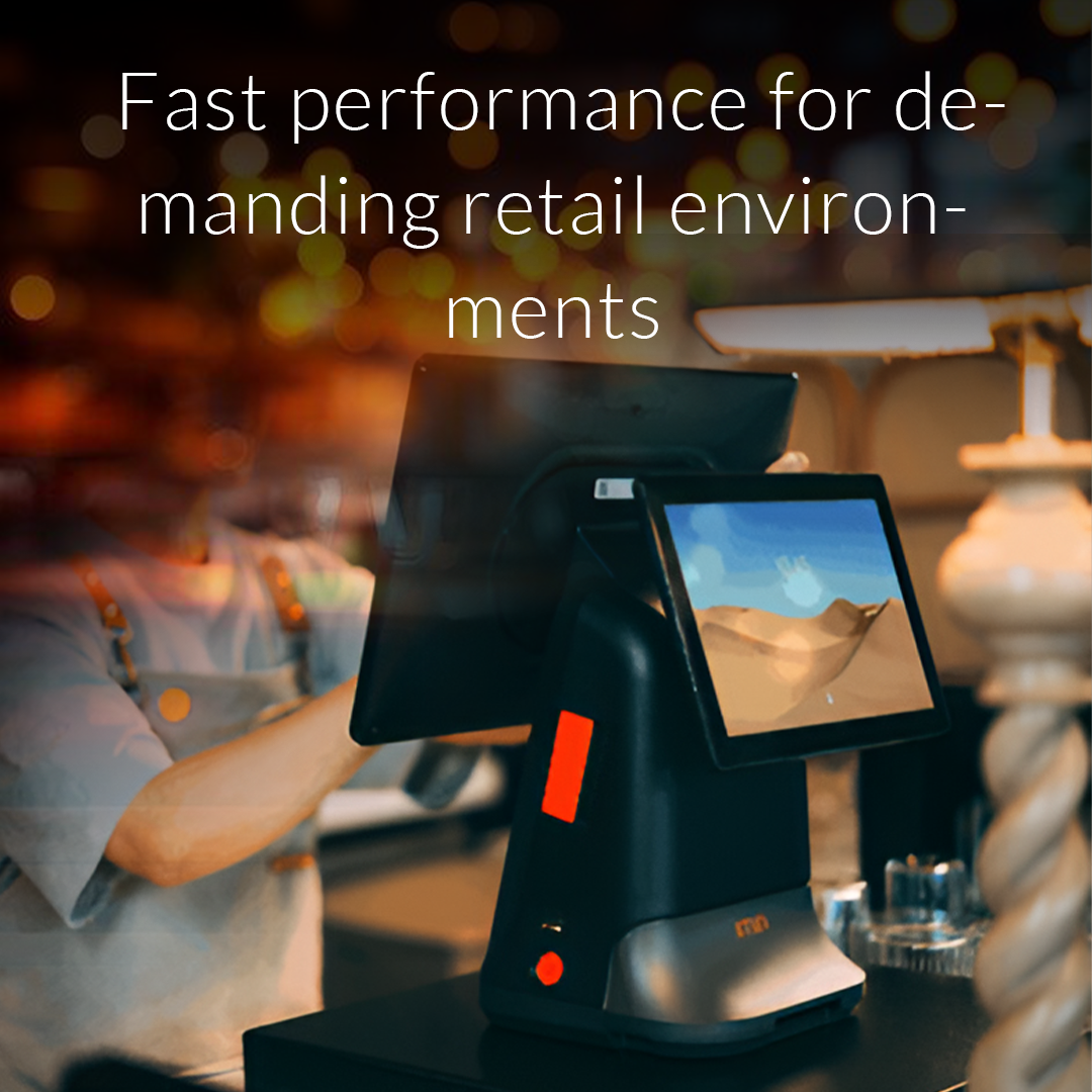 IMin D4 503 Pro POS terminal in use at a restaurant, delivering fast performance for demanding retail environments, optimizing transaction speed and customer service in high-traffic settings.