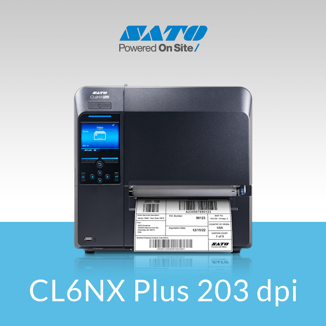 SATO CL6NX Plus 203 dpi industrial thermal label printer front view
