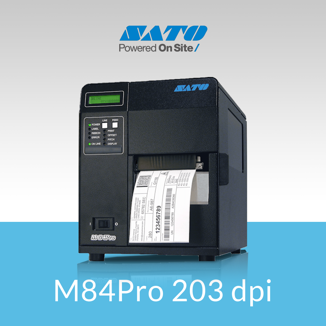 SATO M84Pro 203 dpi compact thermal label printer front view