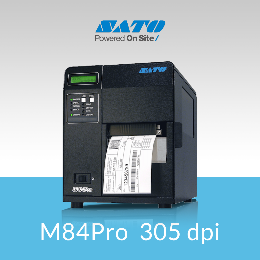 SATO M84Pro 305 dpi compact thermal label printer front view