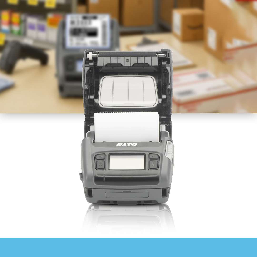 SATO PV3 203 dpi thermal label printer open cover with paper roll