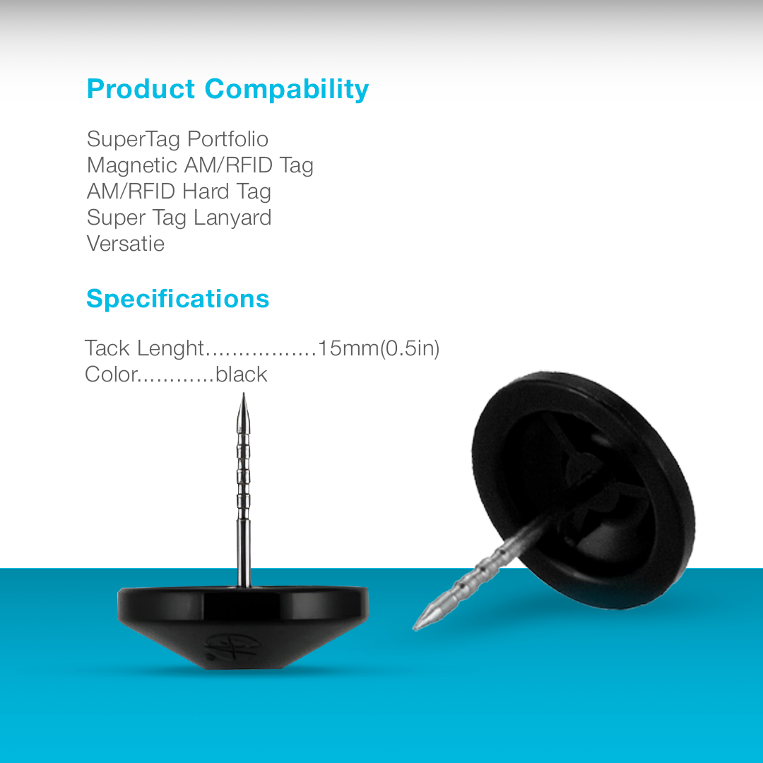 SuperTag Black Tack - Magnetic AM/RFID - Pack of 100 - Original Product Sensormatic