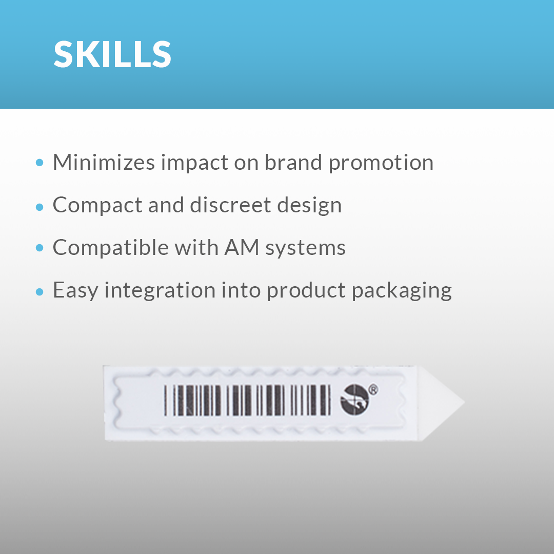 Sensormatic APX insertable label highlighting skills and features for retail security, product protection, and loss prevention.