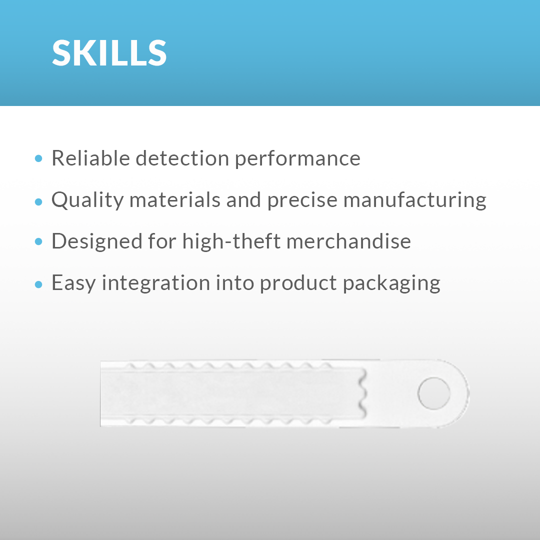 Sensormatic APX hang label features listed skills highlighting retail security, product protection, and loss prevention technology.