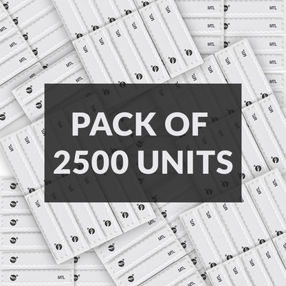 Pack of 2500 Sensormatic metal sheet labels shown in bulk background for retail security and loss prevention.