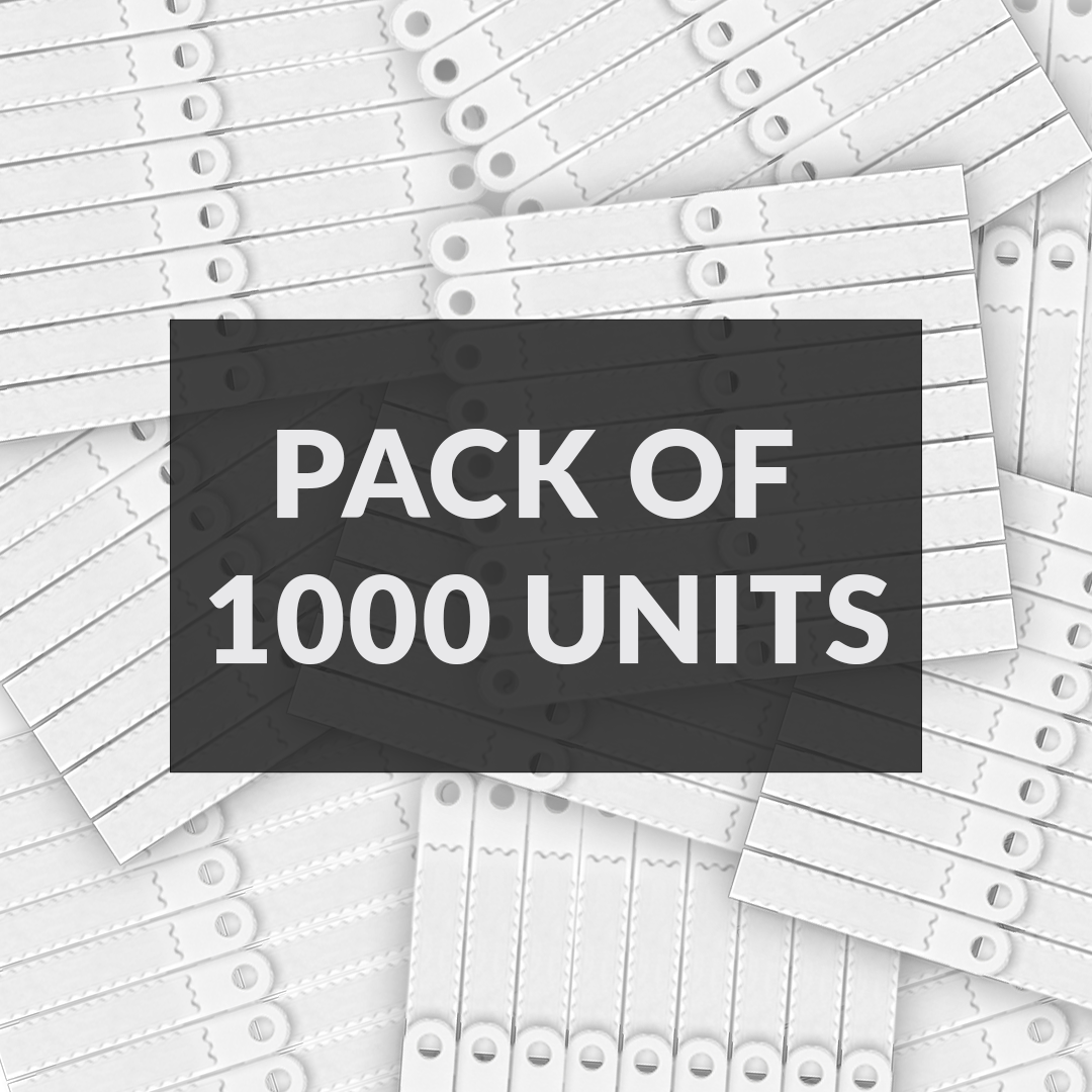 Pack of 1000 Sensormatic APX hang labels shown in bulk background for retail product protection and electronic article surveillance.