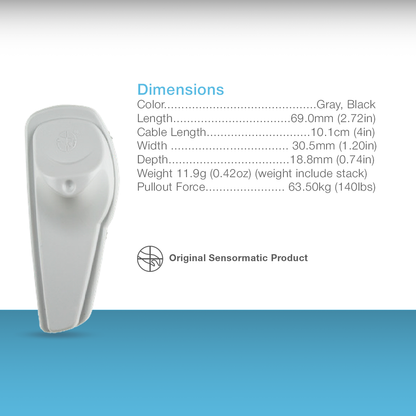 Gray variant of the Sensormatic SuperTag III built to withstand environmental stress in retail environments.