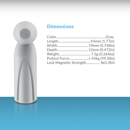 AM Magnetic Pencil Tag displaying its dimensions. Compact design ensures easy application on a variety of products while providing reliable acousto-magnetic protection against theft in retail settings.