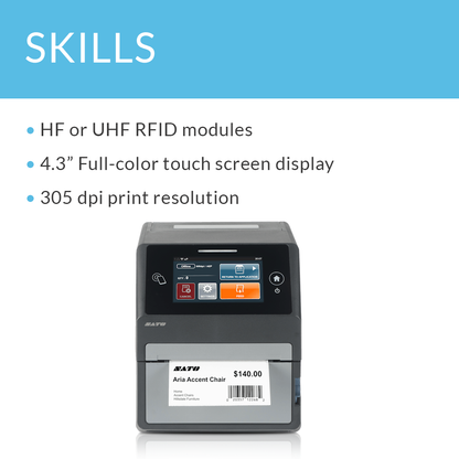 SATO CT4-LX 305 dpi thermal label printer with key skills and features list