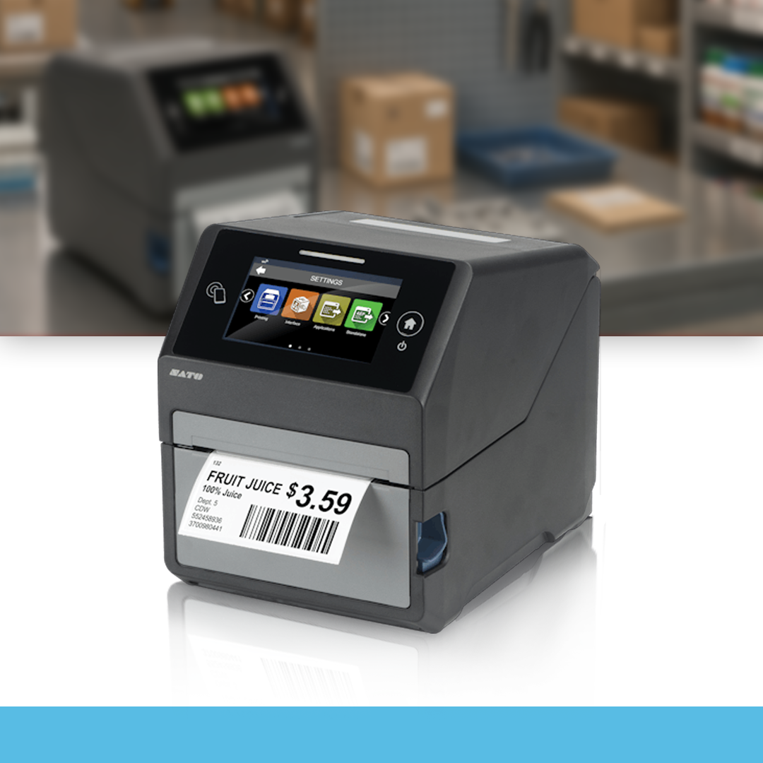 SATO CT4-LX Direct 203 dpi thermal label printer in workplace environment printing labels