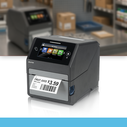 SATO CT4-LX Direct 203 dpi thermal label printer in workplace environment printing labels