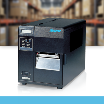 SATO M84Pro 609 dpi thermal label printer on table in warehouse environment