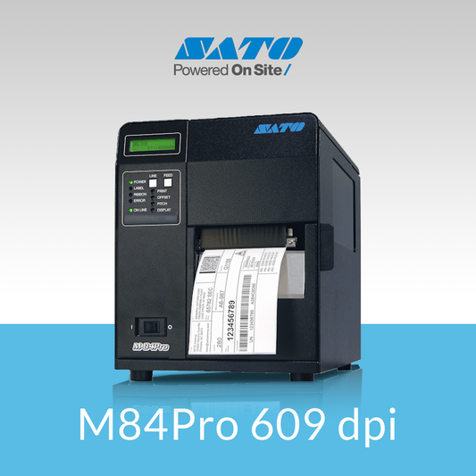 SATO M84Pro 609 dpi compact thermal label printer front view