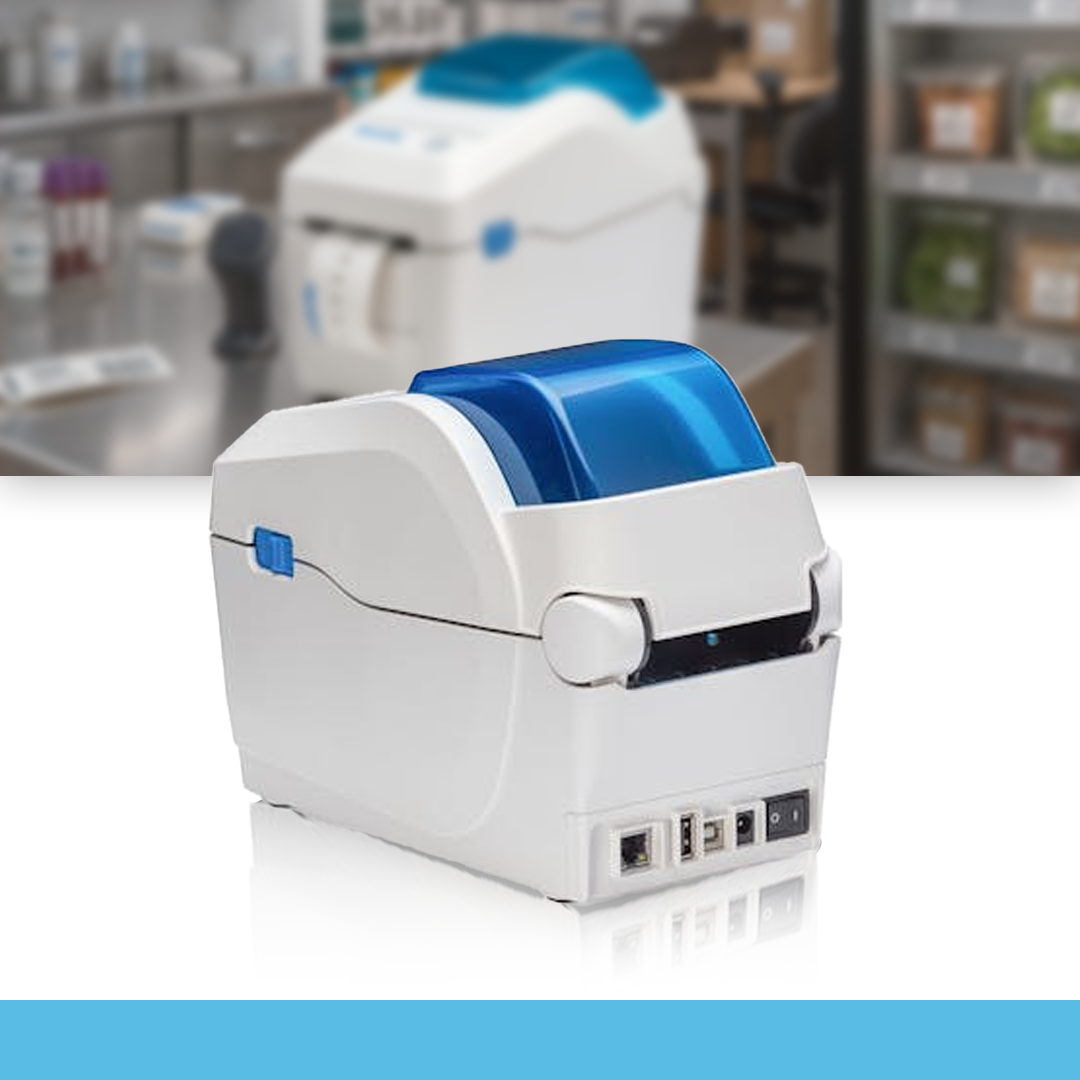 SATO WS2 203 dpi thermal label printer on table in laboratory background