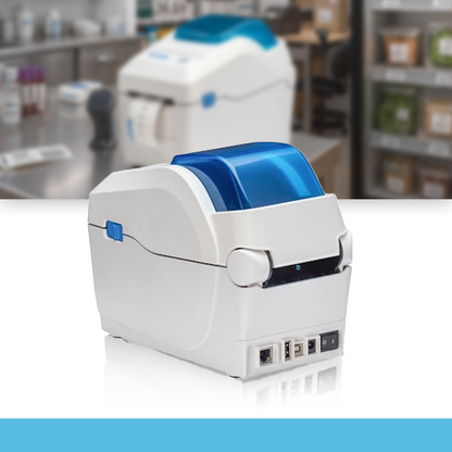 SATO WS2 203 dpi thermal label printer on table in laboratory background