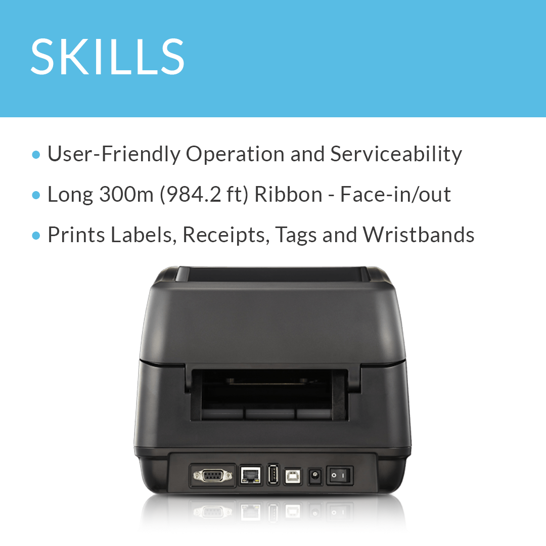 SATO WS4 Direct 300 dpi thermal label printer with key skills and features list