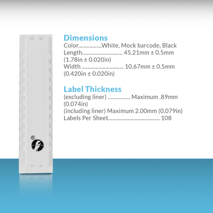 Sensormatic AP Sheet Label dimensions: 45.21 mm long and 10.67 mm wide