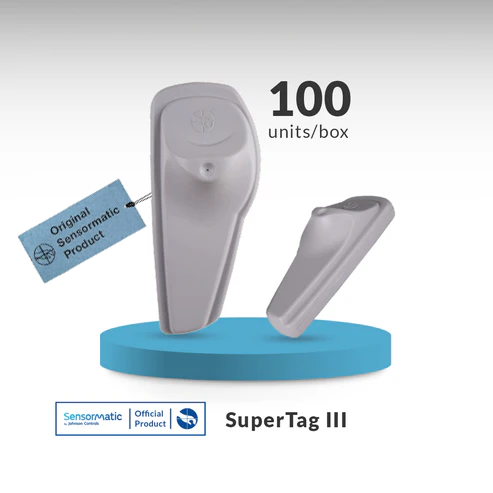 Sensormatic SuperTag III acousto-magnetic hard security tag providing maximum anti-theft protection for retail apparel.