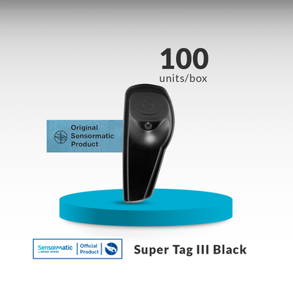 Sensormatic SuperTag ZL303 black hard security tag providing maximum anti-theft protection for apparel.
